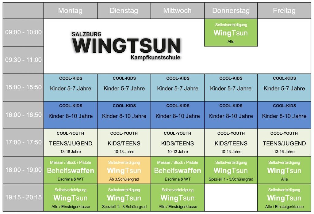 Kursplan der WingTsun Kampfkunstschule Salzburg