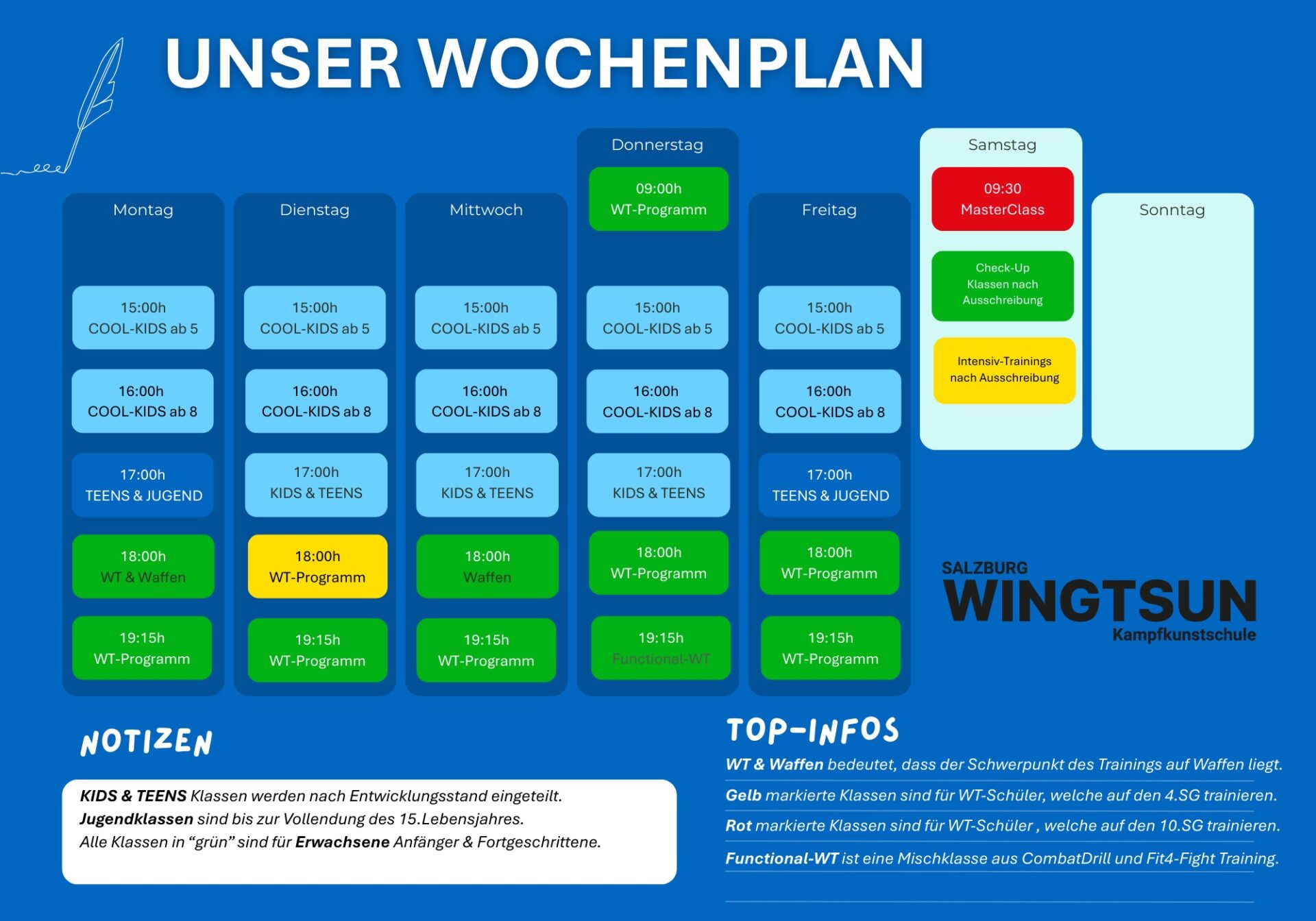 Kursplan der WingTsun Kampfkunstschule Salzburg